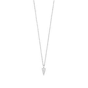 Rhodium Plated Small Triangle Necklace with Diamonds