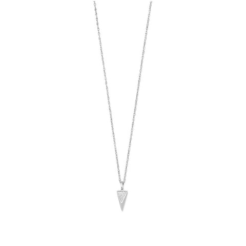 Rhodium Plated Small Triangle Necklace with Diamonds