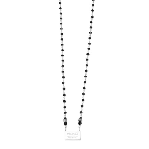 Black Spinel Bead Necklace with Engravable Tag