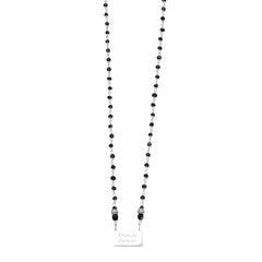 Black Spinel Bead Necklace with Engravable Tag