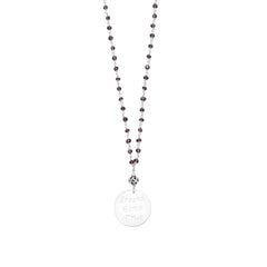 Garnet Bead Necklace with Round Engravable Tag