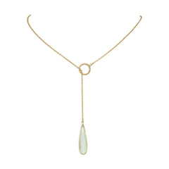 14 Karat Gold Plated Lariat Necklace with Chalcedony Drop