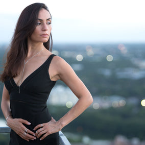 Rhodium Plated Signity CZ Bar Flex Cuff