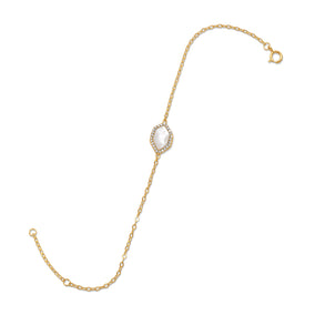 14 Karat Gold Plated Mother of Pearl and CZ Halo Bracelet