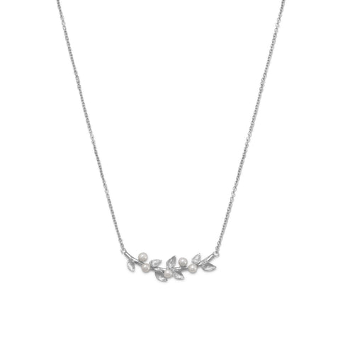 Rhodium Plated Cultured Freshwater Pearl Branch Necklace