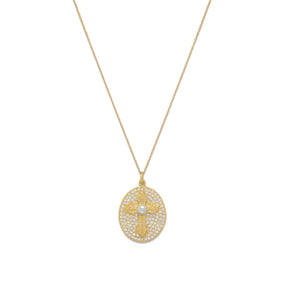 14 Karat Gold Plated Pave CZ Cross Necklace