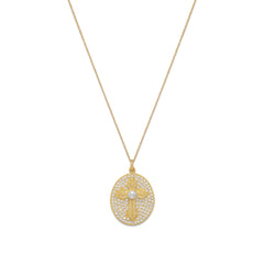 14 Karat Gold Plated Pave CZ Cross Necklace
