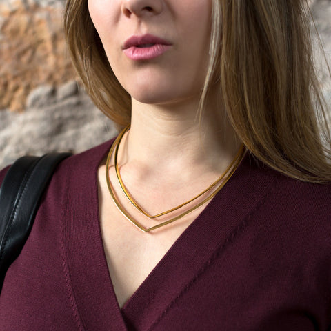 14 Karat Gold Plated Double "V" Collar