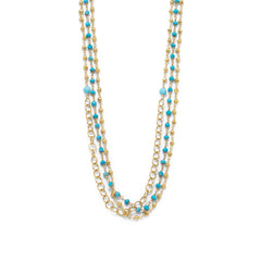 Triple Strand Gold Tone Multistone Necklace