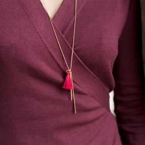 14 Karat Gold Plated Necklace with Double Bar and Tassel Drop