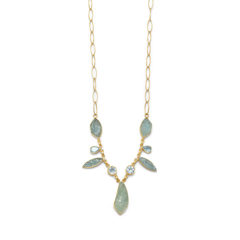 14 Karat Gold Plated Aquamarine and Blue Topaz Necklace