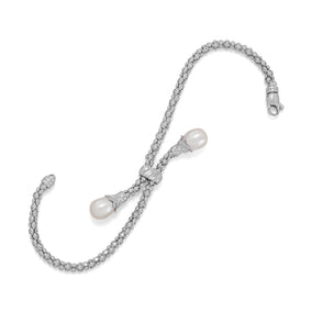 Rhodium Plated coreana and Cultured Freshwater Pearl End Bolo Bracelet