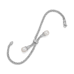 Rhodium Plated coreana and Cultured Freshwater Pearl End Bolo Bracelet