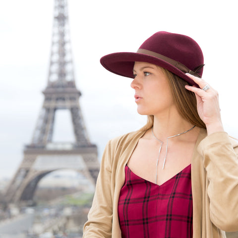 Rhodium Plated Collar Bar and Chain Drop Necklace
