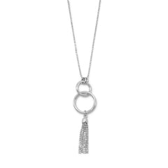 Rhodium Plated Interlocking Ring and Tassel Drop Necklace