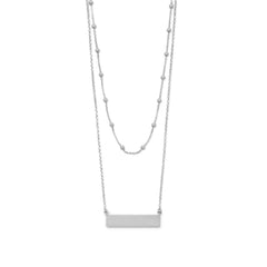 Rhodium Plated Double Strand Engravable Bar Necklace