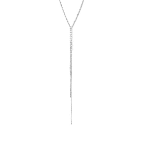 Rhodium Plated Faceted Beaded Chain Drop Necklace