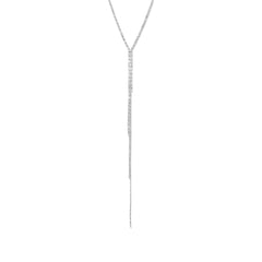 Rhodium Plated Faceted Beaded Chain Drop Necklace