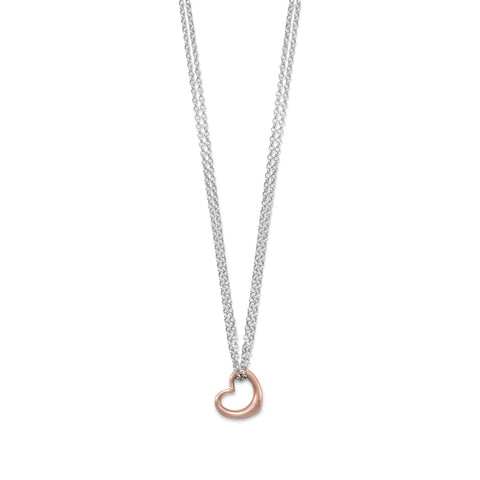 Two Tone Double Stand Open Heart Necklace
