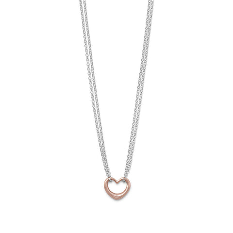 Two Tone Double Stand Open Heart Necklace