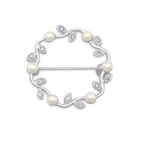 Wavy Circle Fashion Pin with Swarovski Crystals and Simulated Pearls
