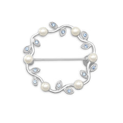 Wavy Circle Fashion Pin with Swarovski Crystals and Simulated Pearls