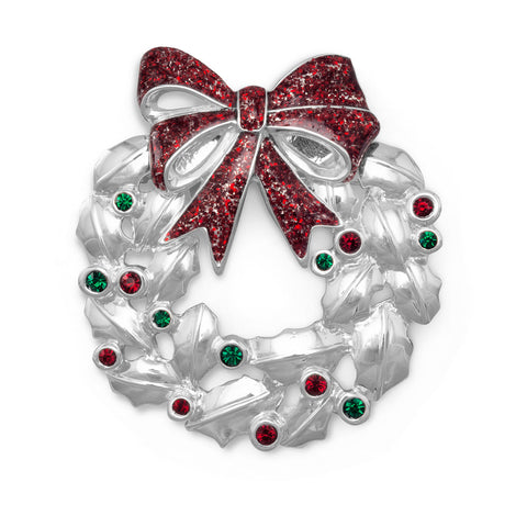 Wreath Fashion Pin with Red and Green Swarovski Crystals