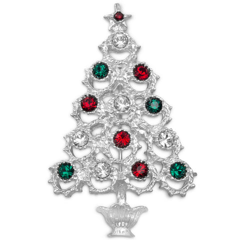 Tree Fashion Pin with Multi Color Swarovski Crystals