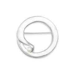 Silver Plated Open Circle with Simulated Pearl Fashion Pin
