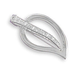 Silver Plated Brass Leaf Design Fashion Pin with CZ Stem