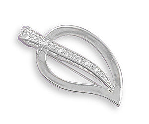 Silver Plated Brass Leaf Design Fashion Pin with CZ Stem