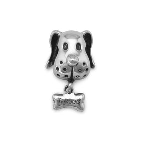 Dog Face with Bone Charm Bead