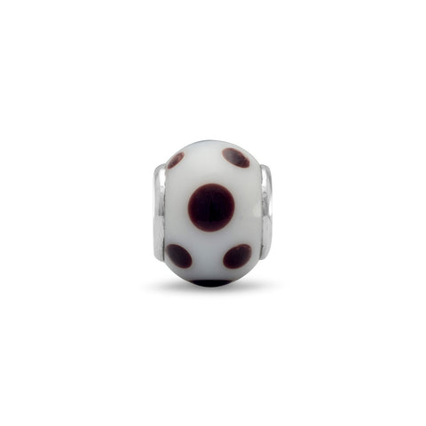 White Glass Bead with Black Dots
