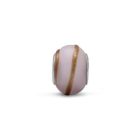 Pink Glass Bead with Tan Line Design