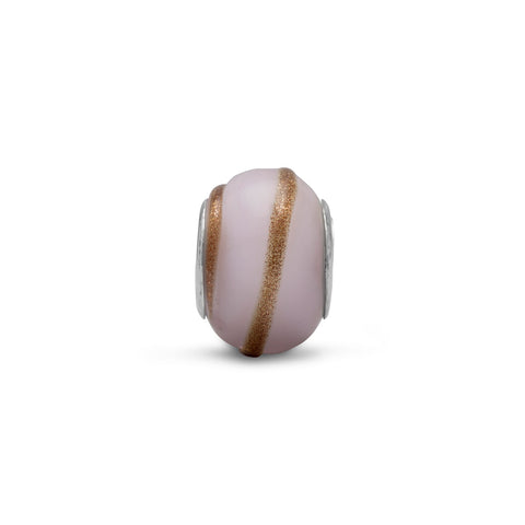 Pink Glass Bead with Tan Line Design