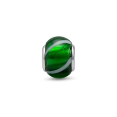Green Glass Bead with White Line Design