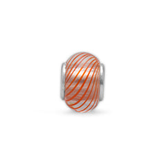 Reddish/Orange and White Lined Glass Bead