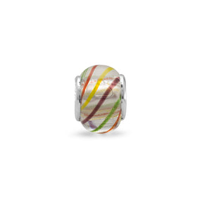 Clear Glass Bead with Red, White and Blue Line Design