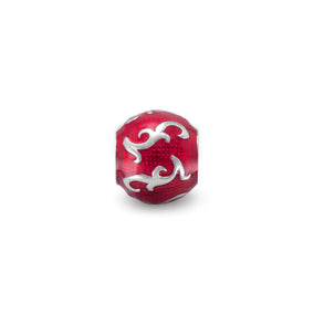 Red Enamel Bead with Vine Design