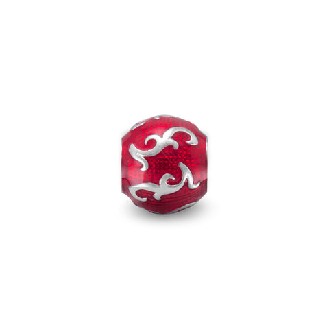 Red Enamel Bead with Vine Design