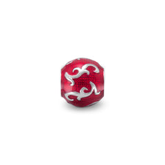 Red Enamel Bead with Vine Design