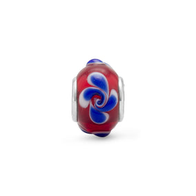 Red Glass Bead with Blue Swirl Design