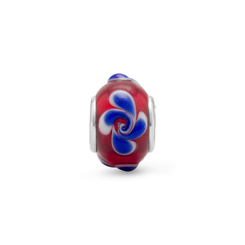 Red Glass Bead with Blue Swirl Design