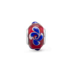 Red Glass Bead with Blue Swirl Design