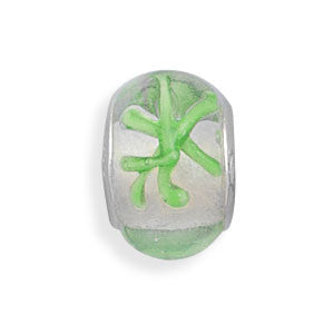 Clear Glass Bead with Green Abstract Design