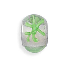 Clear Glass Bead with Green Abstract Design