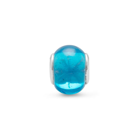 Aqua Glass Bead with Flower Design