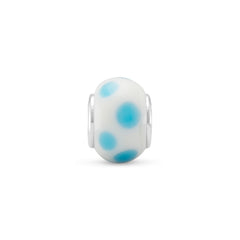 White Glass Bead with Blue Dots