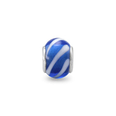 Dark Blue Glass Bead with White Lines
