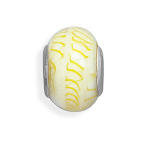 White Glass Bead with Yellow Design